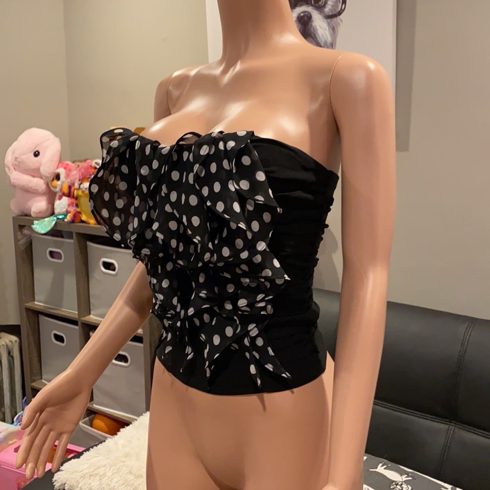 Vintage Y2K Body Central Polka Dot Strapless Sweetheart Ruffle Top XS - Picture 2 of 3